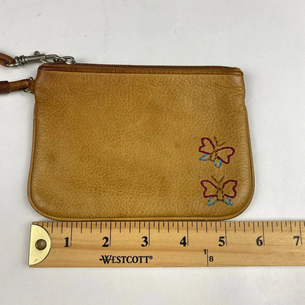 Fossil‎ Vintage Y2K Leather Embroidered Butterfly Wristlet Wallet